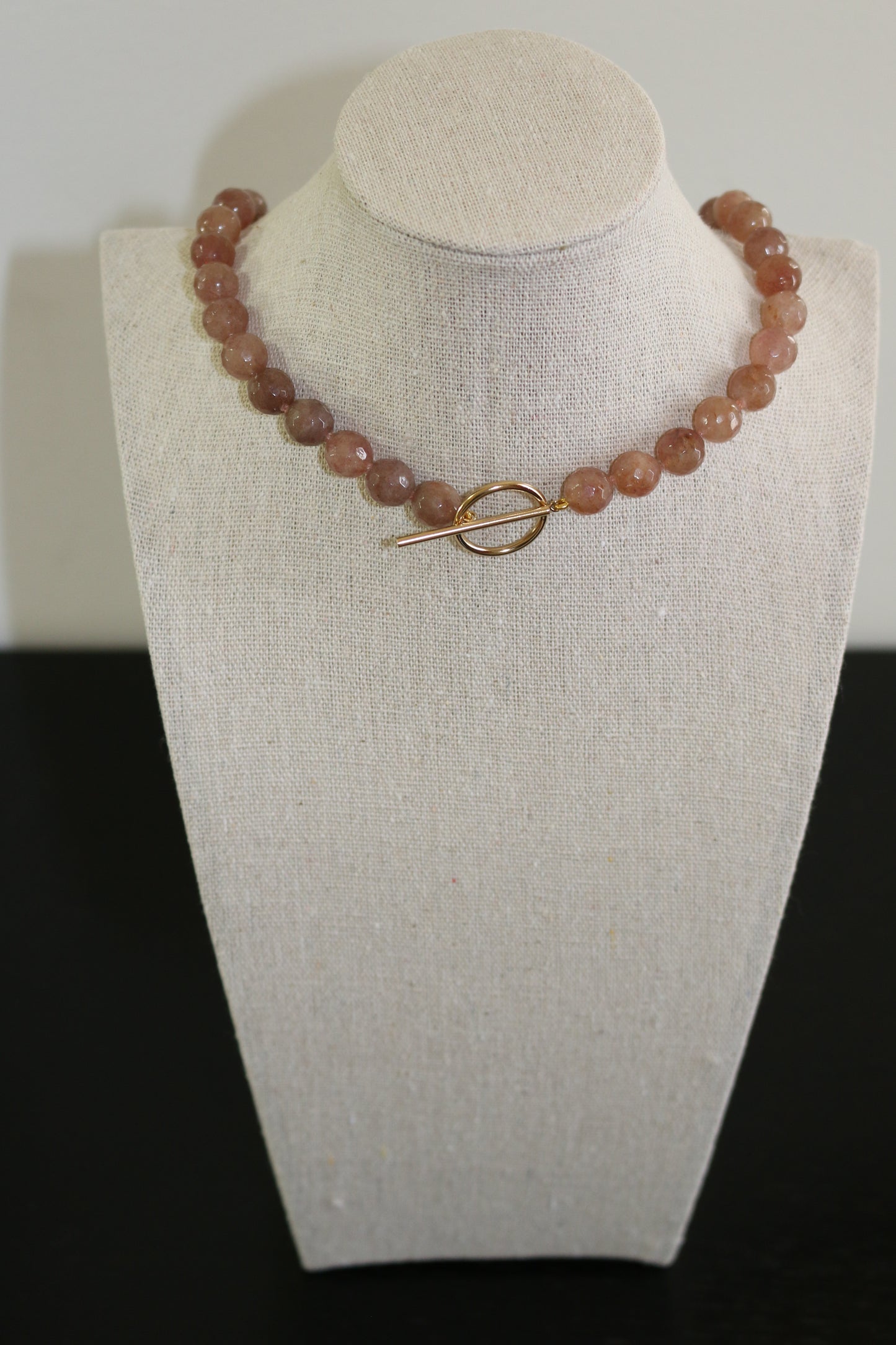 Strawberry Quartz Beaded Necklace: Gold-Filled Toggle, 19"