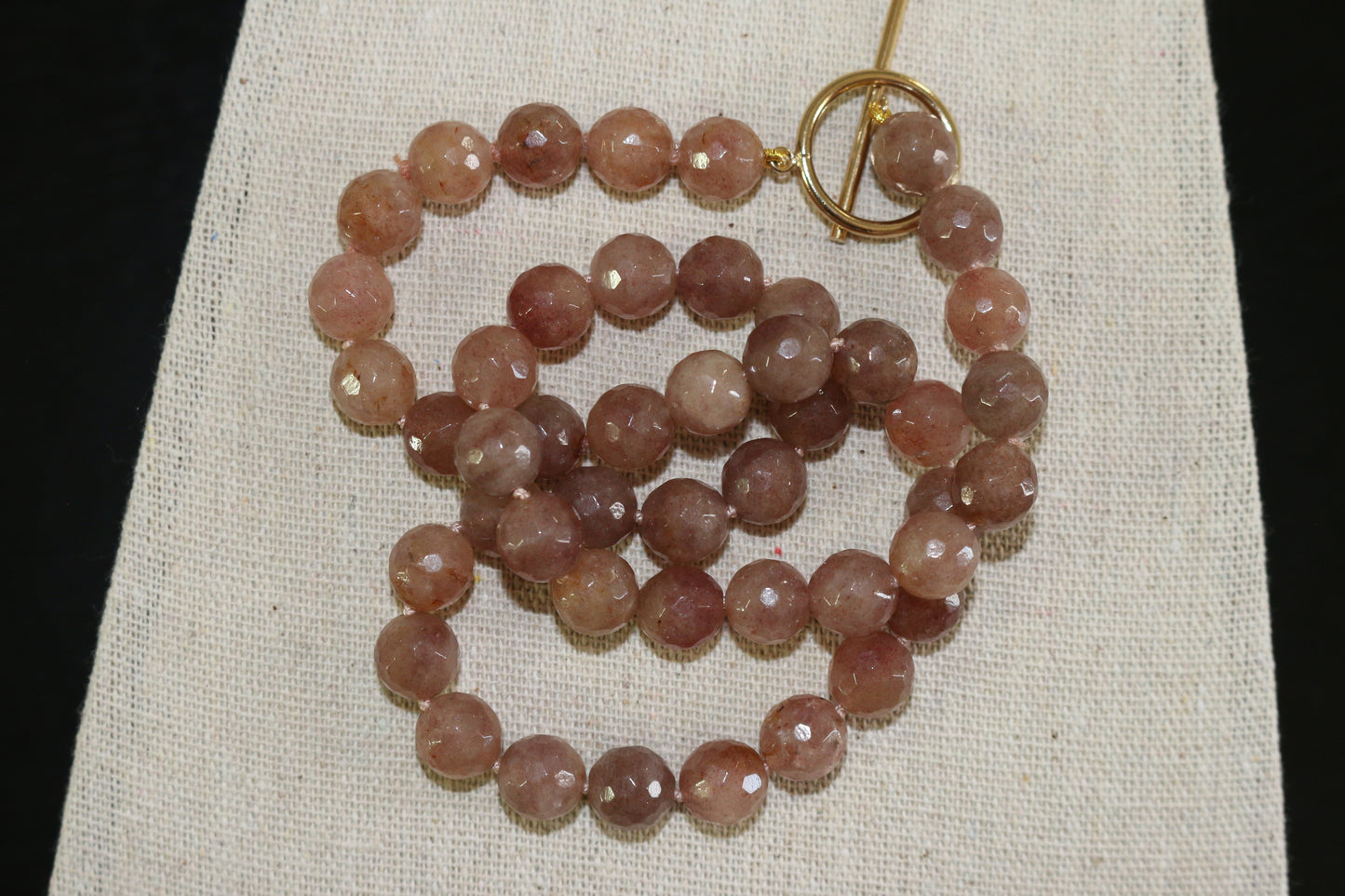 Strawberry Quartz Beaded Necklace: Gold-Filled Toggle, 19"